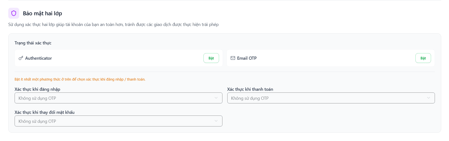 Khu vực Bảo mật hai lớp