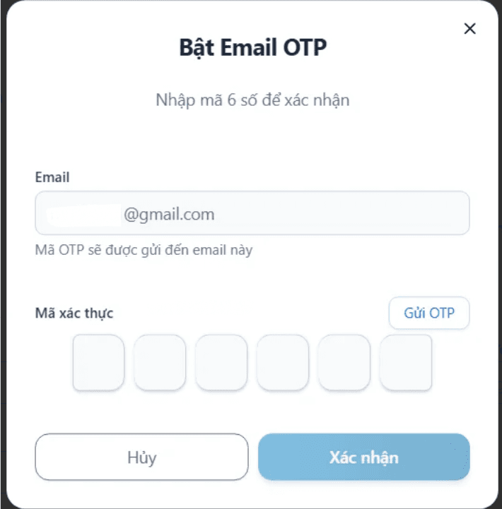 Bật Email OTP