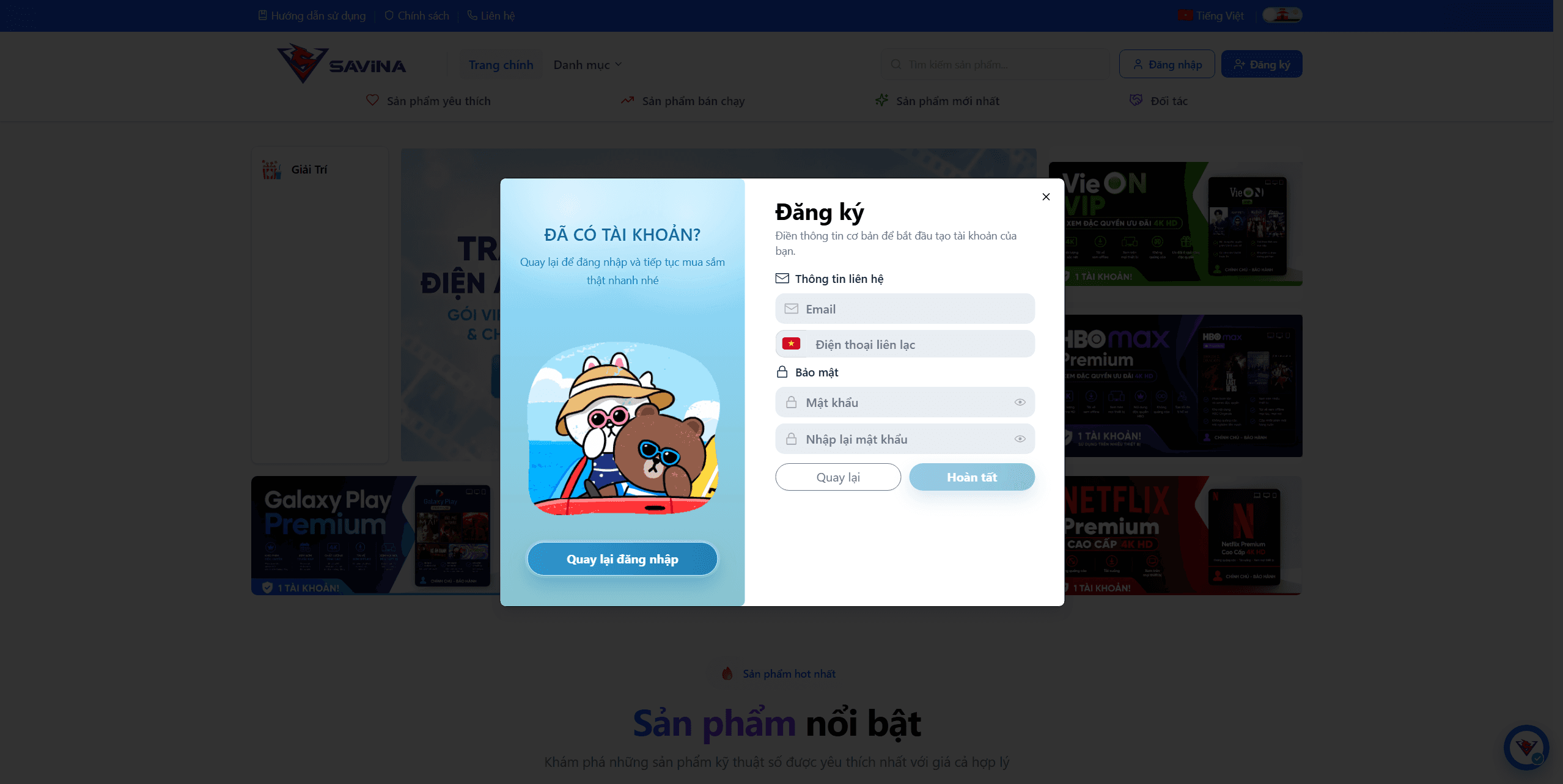 Hoàn tất thông tin tài khoản