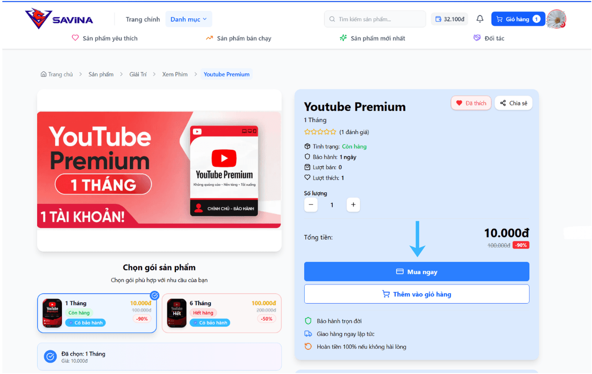 Bấm Mua ngay ở trang sản phẩm